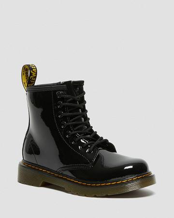 Dr Martens Junior 1460 Lak Læder Snørestøvler Børn Sort | DK 685RVD